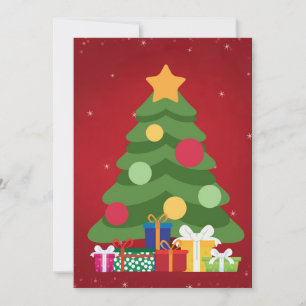 Modern Christmas Tree Colourful Gifts and Gold Sta Holiday Card
