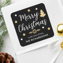 Modern Christmas Tree Family Name Black Custom