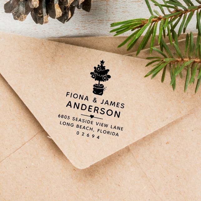 Modern Christmas Tree Family Return Address Self-inking Stamp (Modern Christmas Tree Family Return Address Self-inking Stamp)