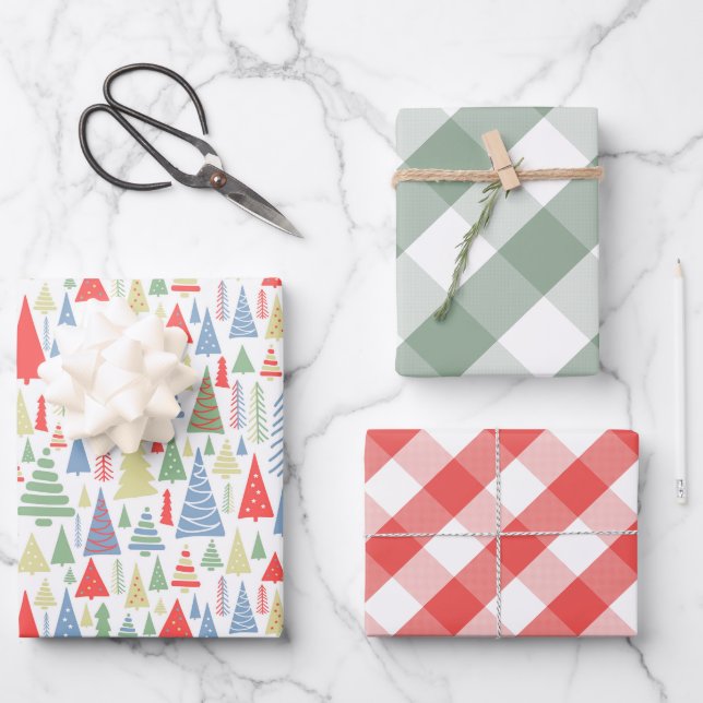 Modern Christmas Tree Farm Wrapping Paper Sheet (Front)
