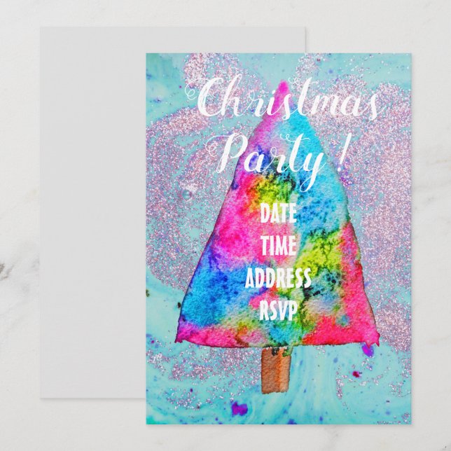 Modern Christmas tree funky colours glitter Invitation (Front/Back)