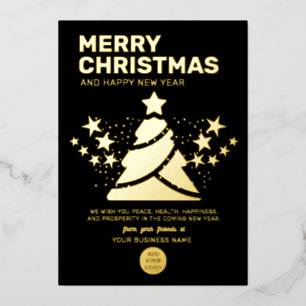 Modern Christmas Tree Gold and Black Business Foil Holiday Card