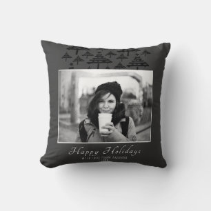 Modern Christmas Tree Grey Holiday Photo Throw Pillow