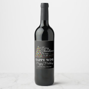 Modern Christmas Tree, Happy Wine Happy Holidays W Label