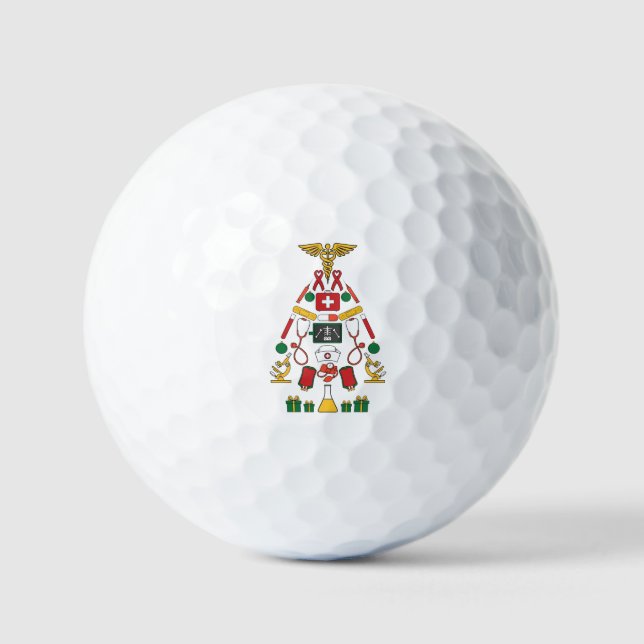 Modern Christmas Tree Holiday Personalized Doctors Golf Balls (Front)