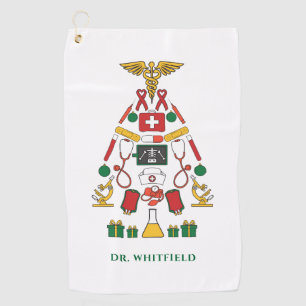 Modern Christmas Tree Holiday Personalized Doctors Golf Towel