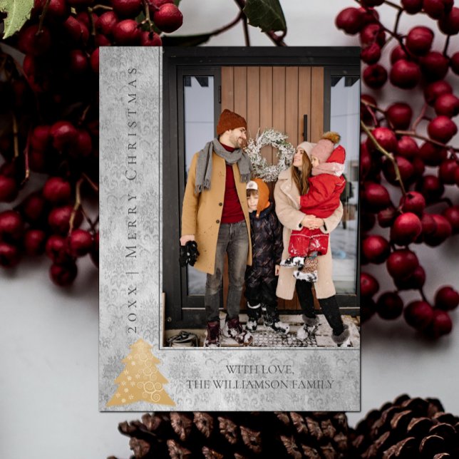 Modern Christmas Tree Holiday Photo Card | Gold (Gold Modern Christmas Tree Holiday Photo Card)