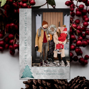 Modern Christmas Tree Holiday Photo Card Teal