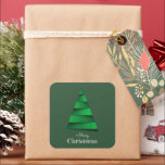 Modern Christmas Tree Holiday Square Sticker<br><div class="desc">Stylish,  modern abstract Christmas Tree on a green background with Merry Christmas in chic white lettering on these square stickers. MATCHING items in our collection.</div>