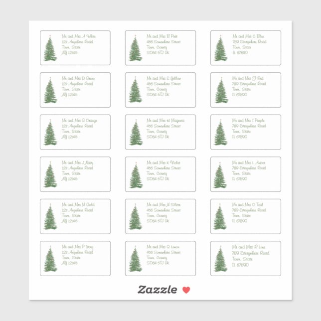 Modern Christmas Tree Individual Name & Address (Sheet)