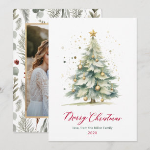 Modern Christmas Tree One Photo Christmas Cards