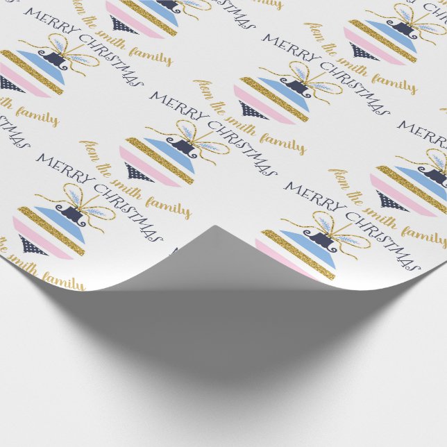 Modern Christmas Tree Ornament Personalized Wrapping Paper (Corner)