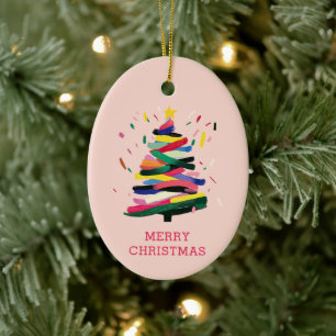 Modern Christmas Tree Painting Custom Photo Ceramic Ornament