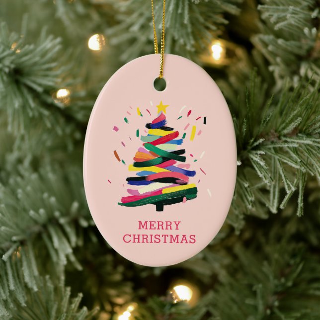 Modern Christmas Tree Painting Custom Photo Ceramic Ornament (Tree)