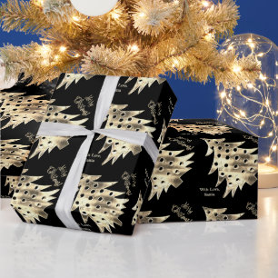 Modern Christmas Tree Pattern Black and Gold Wrapping Paper