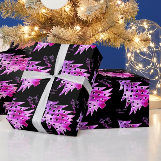 Modern Christmas Tree Pattern Black and Pink Wrapping Paper (Holidays)