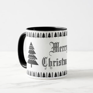 Modern Christmas Tree Pattern Black and White Mug