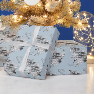 Modern Christmas Tree Pattern Elegant Pastel Blue Wrapping Paper