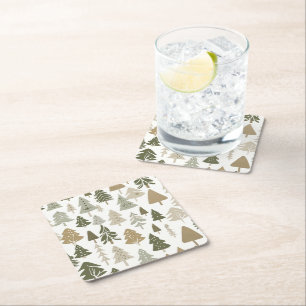 Modern Christmas Tree Pattern Square Paper Coaster