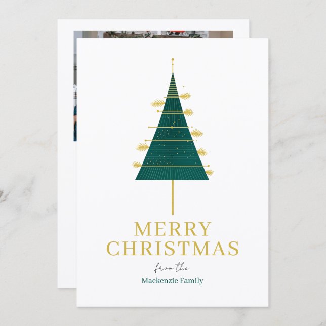 Modern Christmas Tree Photo Personalized Holiday Card (Front/Back)