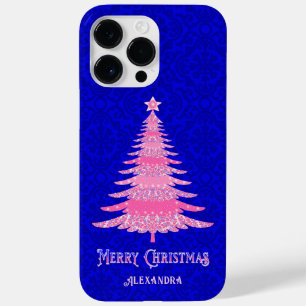 Modern Christmas Tree Pink Personalized Sparkle Case-Mate iPhone 14 Pro Max Case