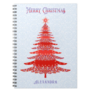 Modern Christmas Tree Red Blue Personalized Notebook