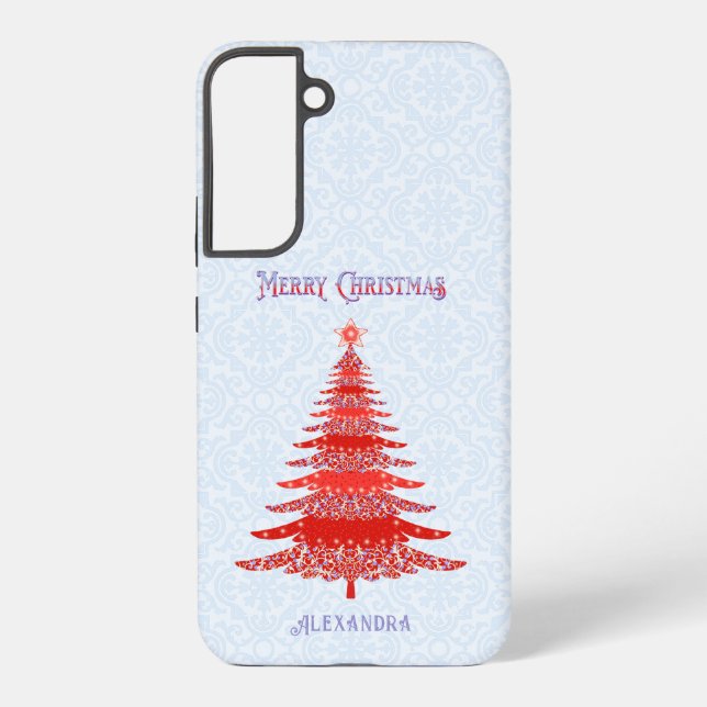 Modern Christmas Tree Red Blue Personalized Samsung Galaxy S22+ Case (Back)