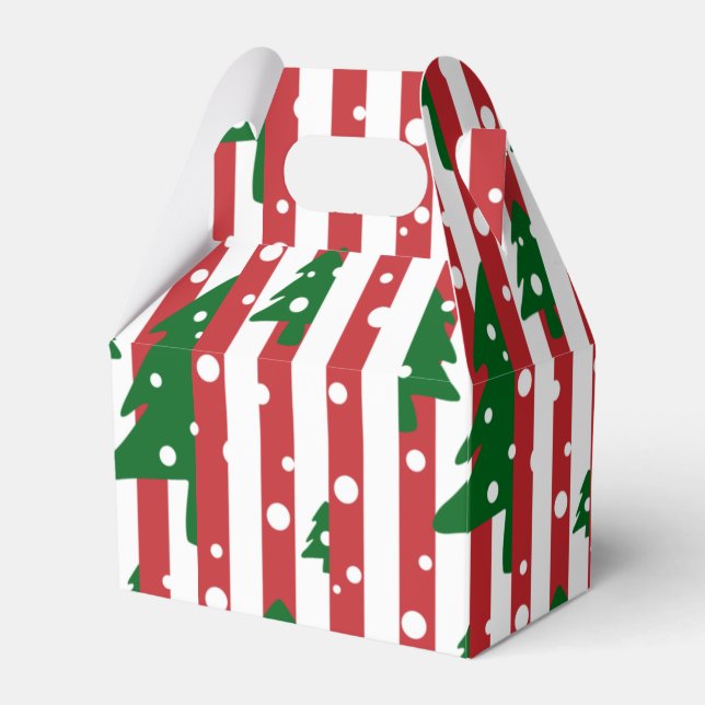 Modern Christmas Tree Red Green Striped pattern Favor Box (Front Side)