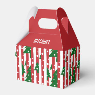 Modern Christmas Tree Red Green Striped pattern Favor Box