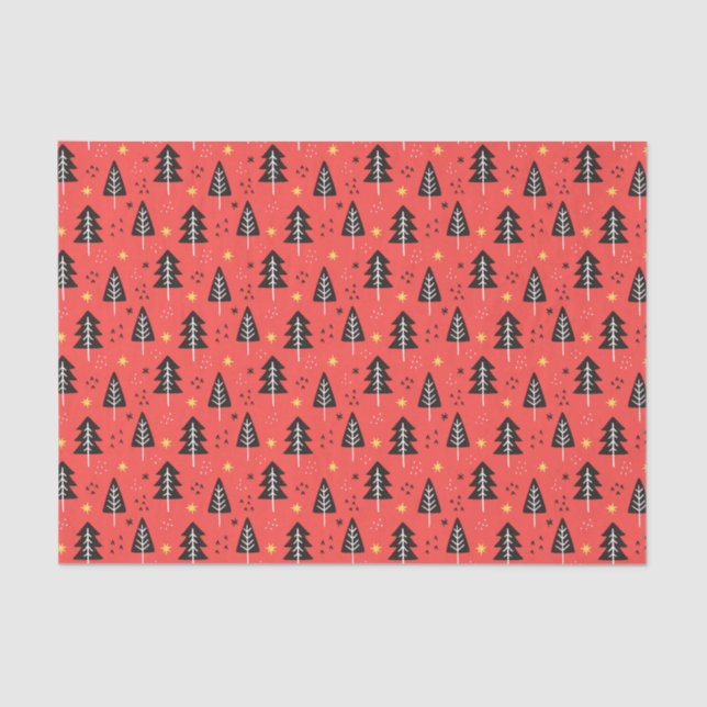 Modern Christmas Tree Red Orange Colour Pattern Tissue Paper (Front)