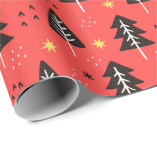Modern Christmas Tree Red Orange Colour Pattern Wrapping Paper
