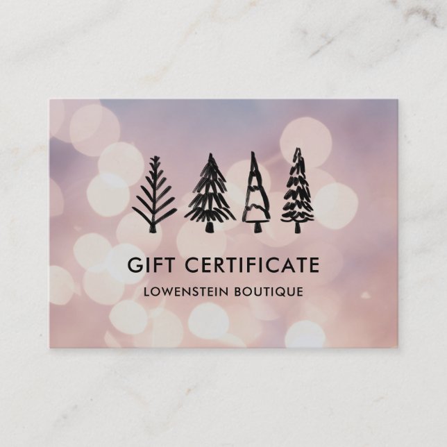 Modern Christmas Tree Rose Bokeh Gift Certificate (Front)