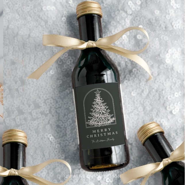 Modern Christmas Tree Sketch Arch Boho Holiday Wine Label (Creator Uploaded)