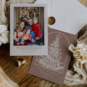 Modern Christmas Tree Sketch Arch With Photo Holiday Card