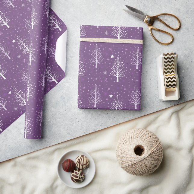Modern Christmas Tree Snowflake Purple Wrapping Paper (Crafts)
