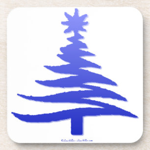 Modern Christmas Tree Stencil Print Blue Coaster