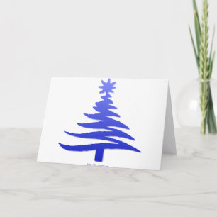 Modern Christmas Tree Stencil Print Blue Holiday Card