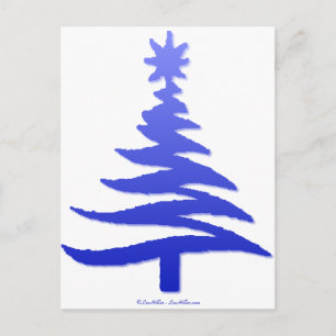 Modern Christmas Tree Stencil Print Blue Holiday Postcard