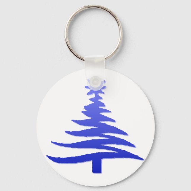 Modern Christmas Tree Stencil Print Blue Keychain (Front)