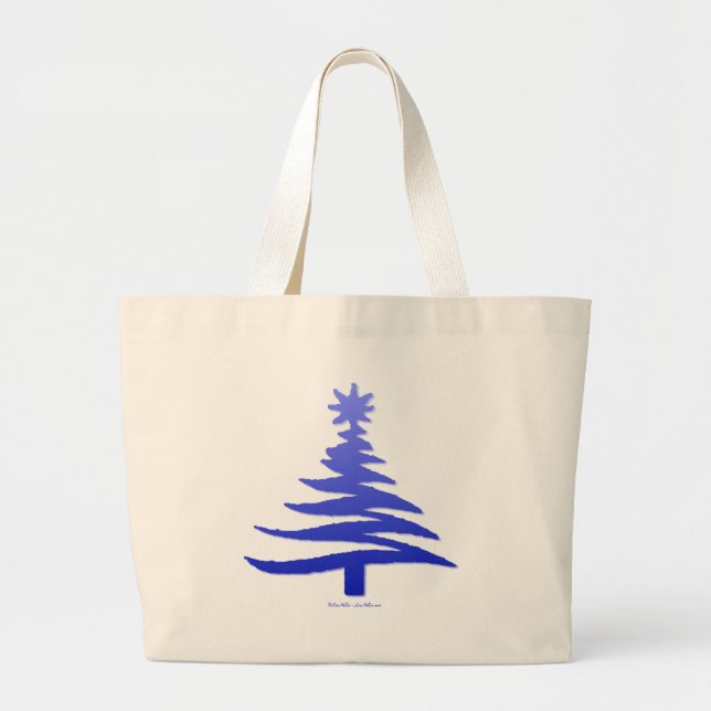 Modern Christmas Tree Stencil Print Blue Large Tote Bag (Front)