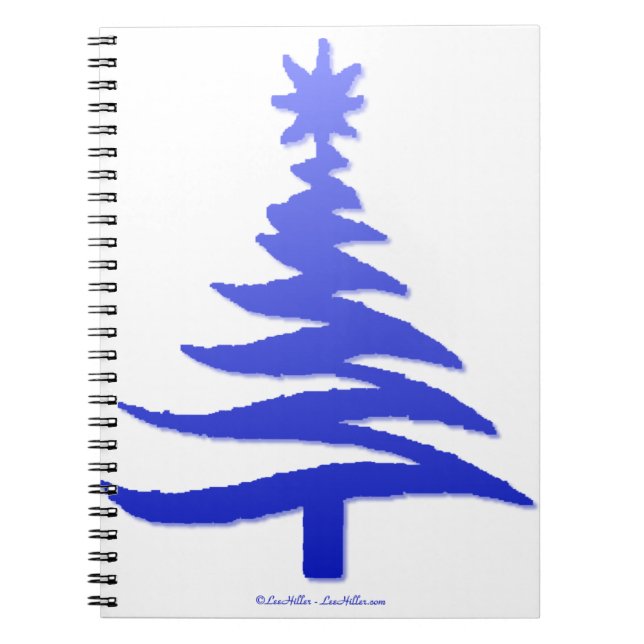 Modern Christmas Tree Stencil Print Blue Notebook (Front)