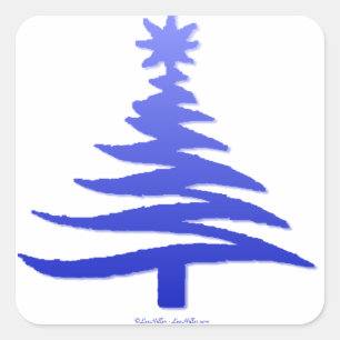 Modern Christmas Tree Stencil Print Blue Square Sticker