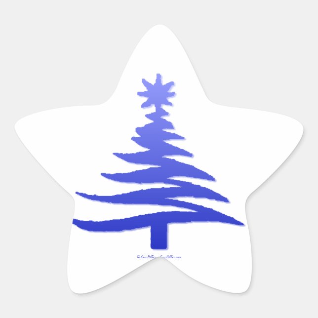 Modern Christmas Tree Stencil Print Blue Star Sticker (Front)