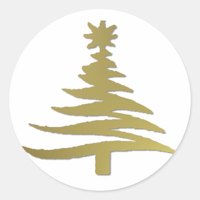 Modern Christmas Tree Stencil Print Gold Classic Round Sticker (Front)