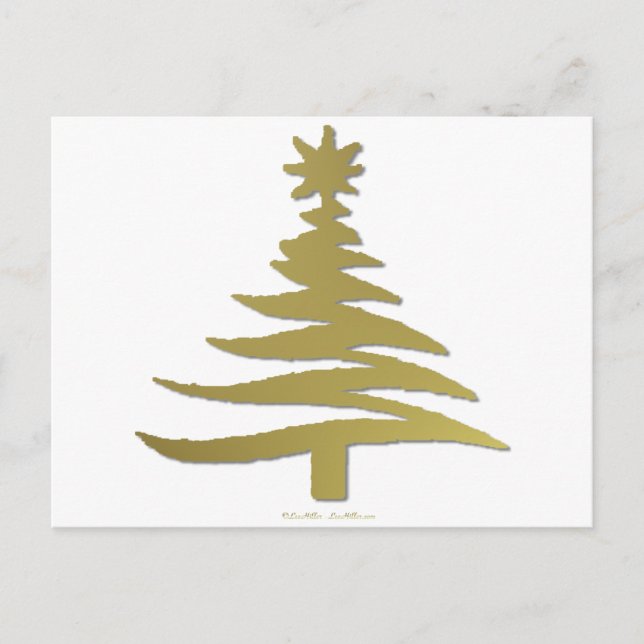 Modern Christmas Tree Stencil Print Gold Holiday Postcard (Front)