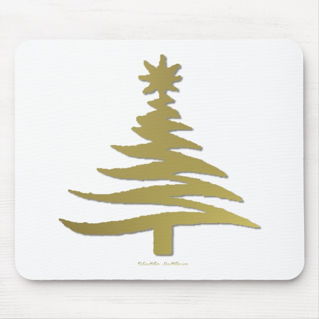 Modern Christmas Tree Stencil Print Gold Mouse Pad (Front)