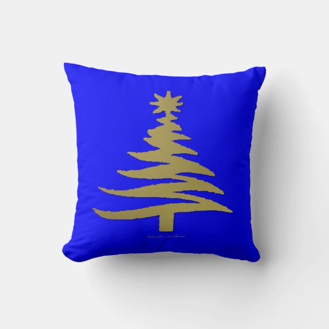 Modern Christmas Tree Stencil Print Gold Throw Pillow (Front)