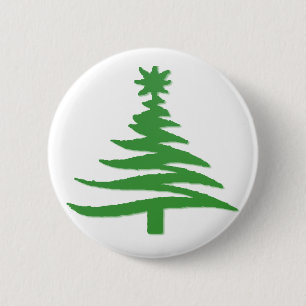 Modern Christmas Tree Stencil Print Green 2 Inch Round Button