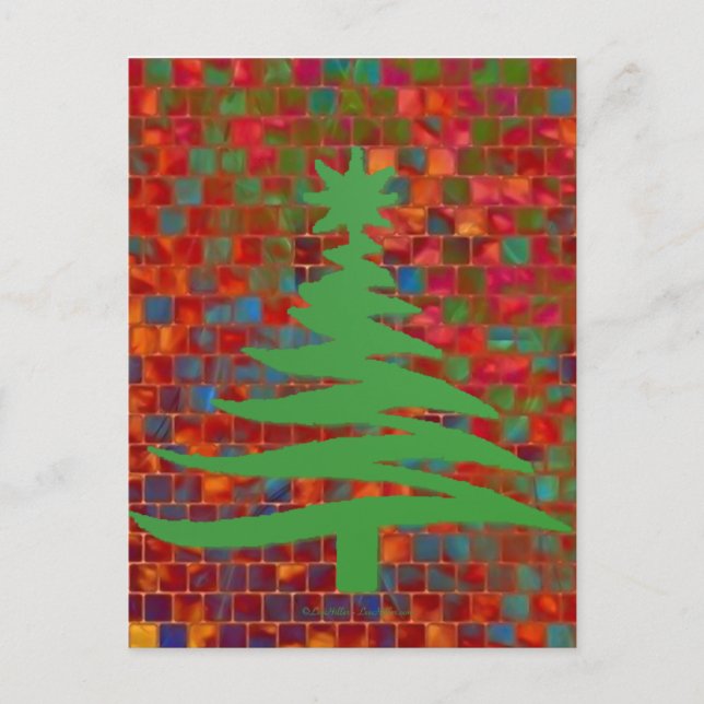 Modern Christmas Tree Stencil Print Green Holiday Postcard (Front)