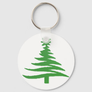 Modern Christmas Tree Stencil Print Green Keychain